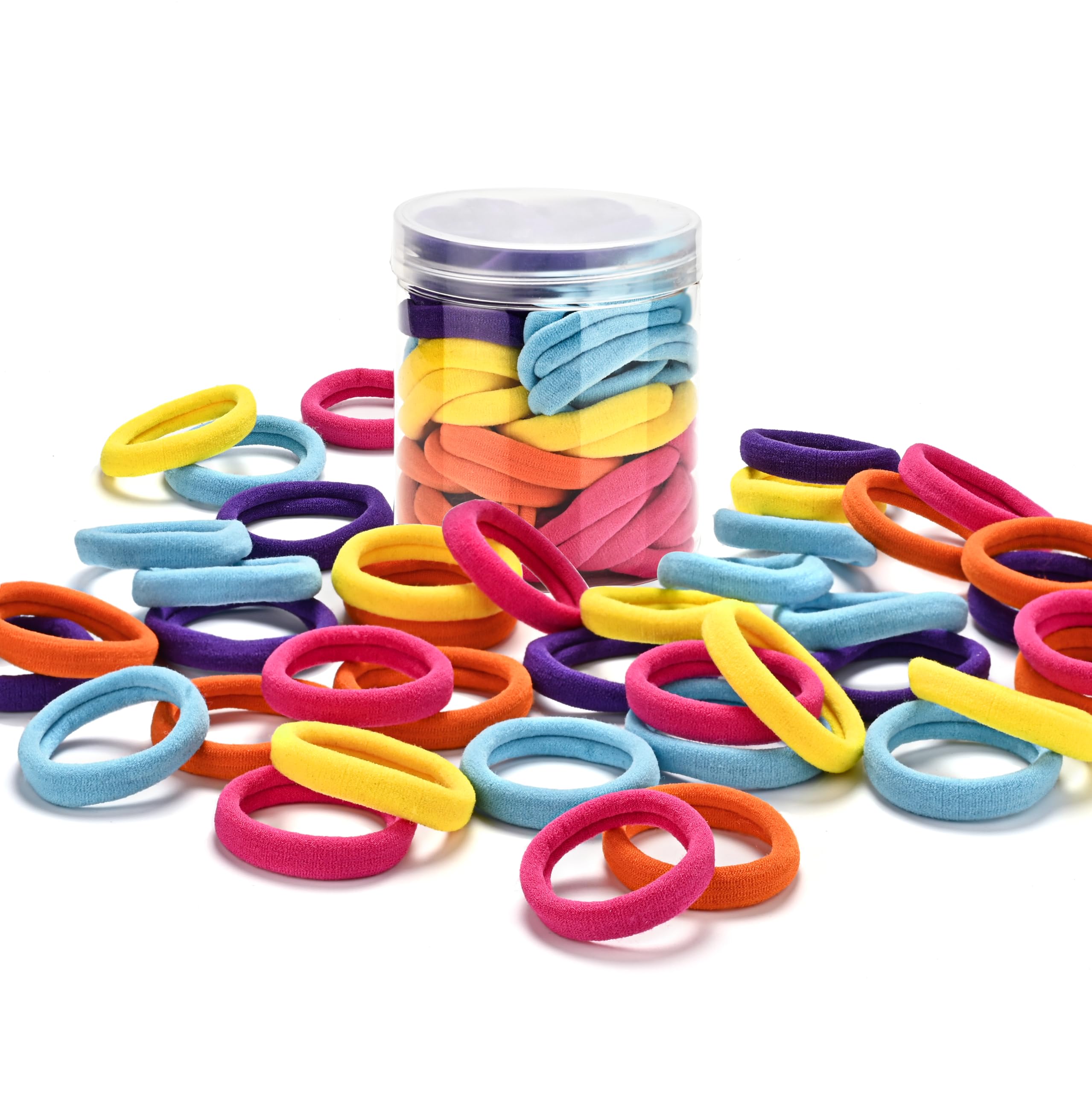 iFwevs 50PCS Multicolor Seamless Toddler Hair Cotton Seamless Ponytail Holders,No Damage Elastics Hair Bands for Thick Heavy &Curly Hair…