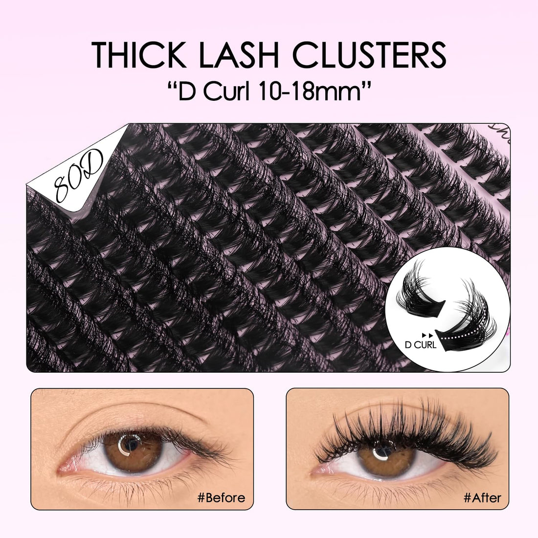 SOFENIDA Lash Clusters Kit 100D Thick Cluster Lashes 10-18mm Volume Eyelash Clusters D Curl Cluster Eyelash Extensions 3D Wispy Lash Clusters DIY Lash Extension Kit(100D-10-18MIX Thick Kit)