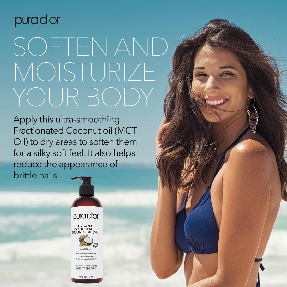 PURA Dâ€™OR Carrier Oil: Organic Fractionated Coconut Oil 16 oz - USDA Certified Organic 100% Pure & Natural Moisturizing Carrier Oil For Face, Skin, and Hair