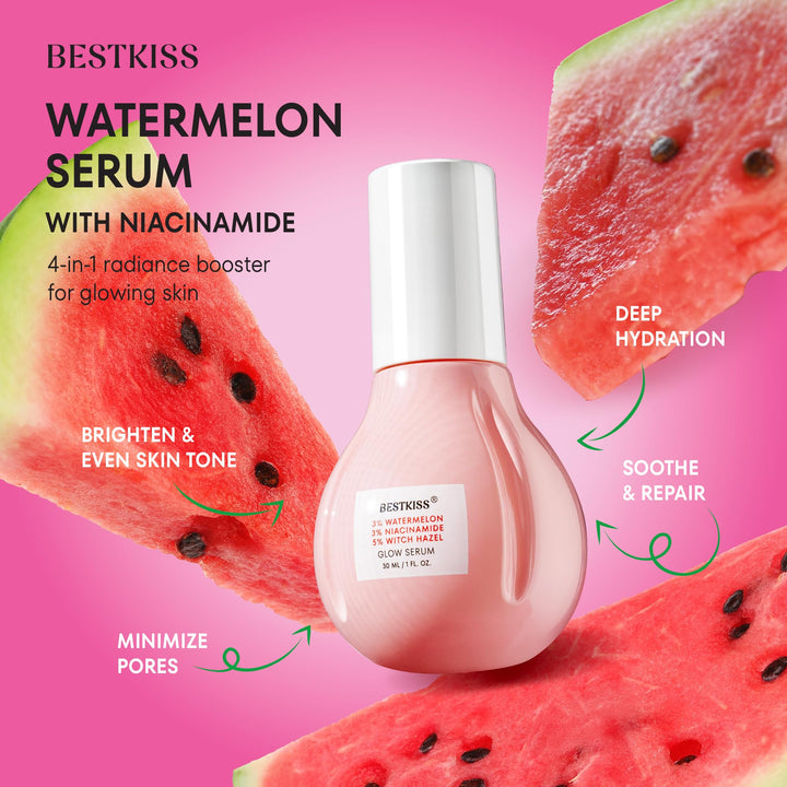 Bestkiss Dark Spot Remover for Face: 3% Watermelon 3% Niacinamide 5% Witch Hazel Dark Spot Correcting Glow Serum with Aloe Vera Centella Asiatica Hyaluronic Acid - Paraben Fragrance Cruelty Free 30mL