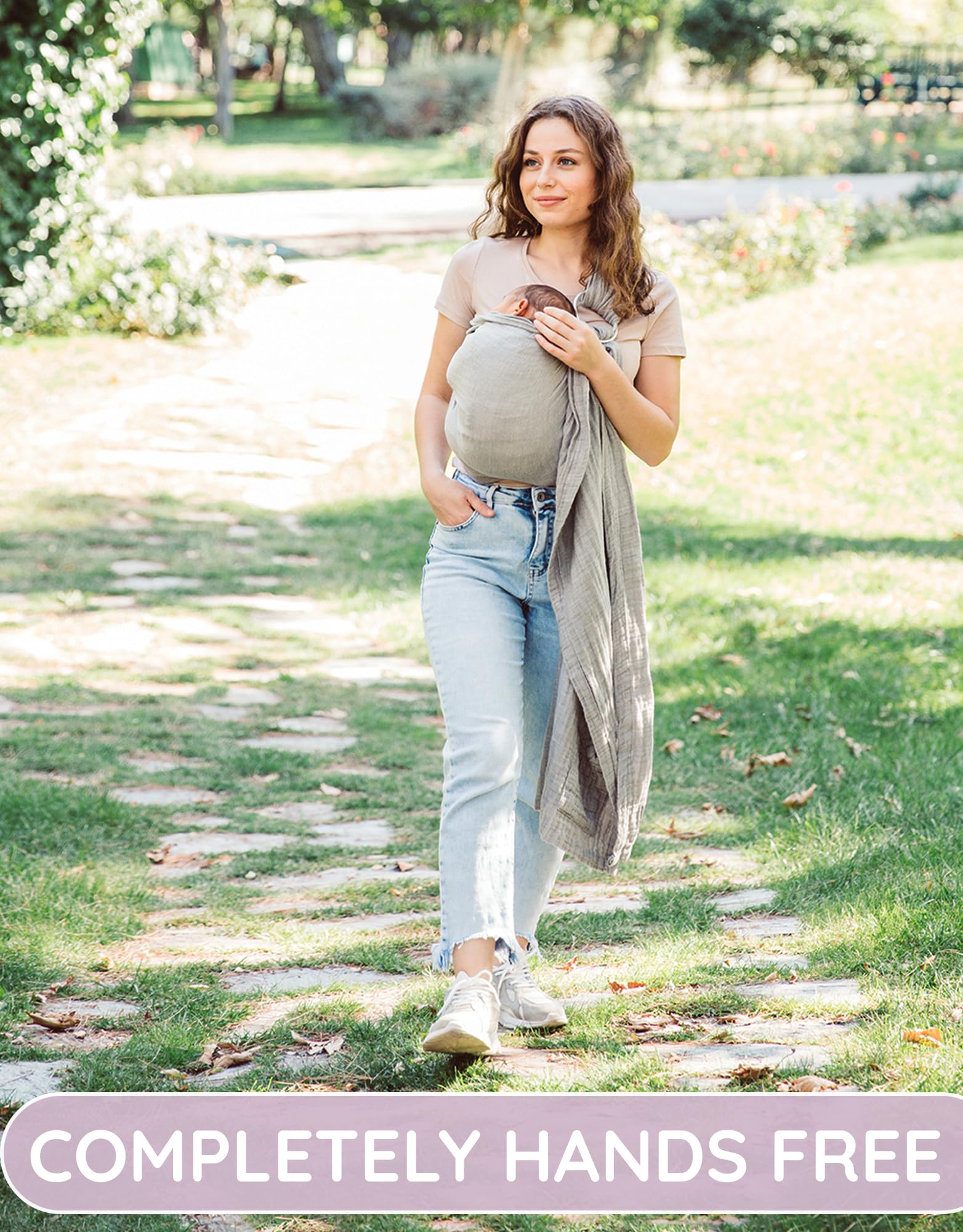 Ring Sling Baby Carrier 100% Cotton Muslin Front and Chest Newborn to Toddler Carrier and Baby Sling (Grey)