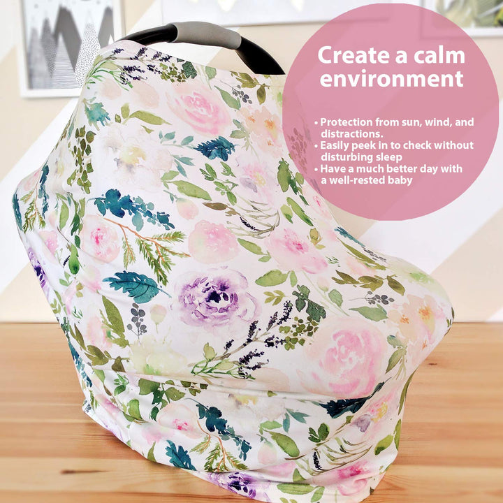 Pobi Baby Premium Multi-Use Cover - Nursing, Car Seat, Shopping Cart, High Chair, and Breastfeeding Cover - Ultra-Soft, Stretchy, and Versatile Floral Scarf for Mom and Baby (Allure)