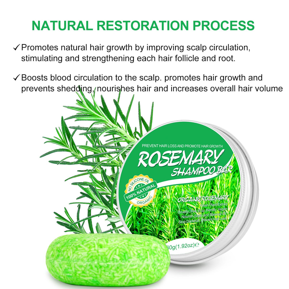 Rosemary Shampoo Bar for Hair Growth and Deep Cleansing - Solid Soap, Anti Hair Loss, Gift for All Hair Types (Rosemary-1.92oz)