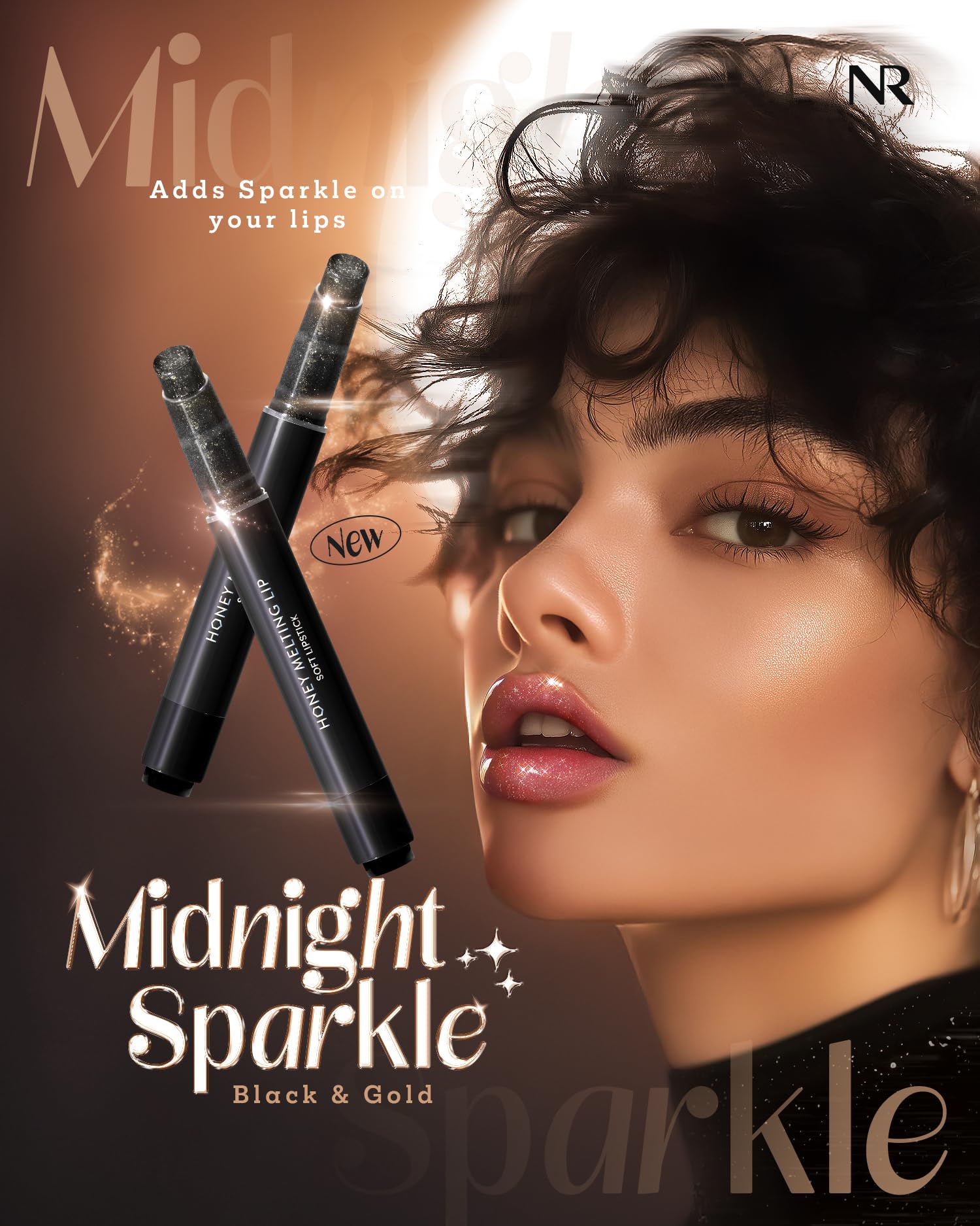 Nature Republic HONEY MELTING LIP GLITTER & PLUMPING (16 MIDNIGHT SPARKLE) SOFT LIP STICK Moisturizing Gloss, Volumizing formula, Color changing Sheer tint, Shine Glimmer Finish, korean make up