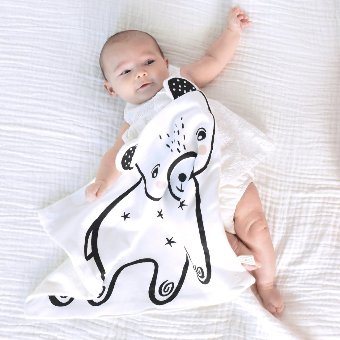 Wee Gallery Organic Snuggle Blanket (Bear) - for Babies, Cotton Jersey and Sherpa, Soft Soothing Plush Blankie, Lovey, Baby Gift for Newborn Boys and Girls