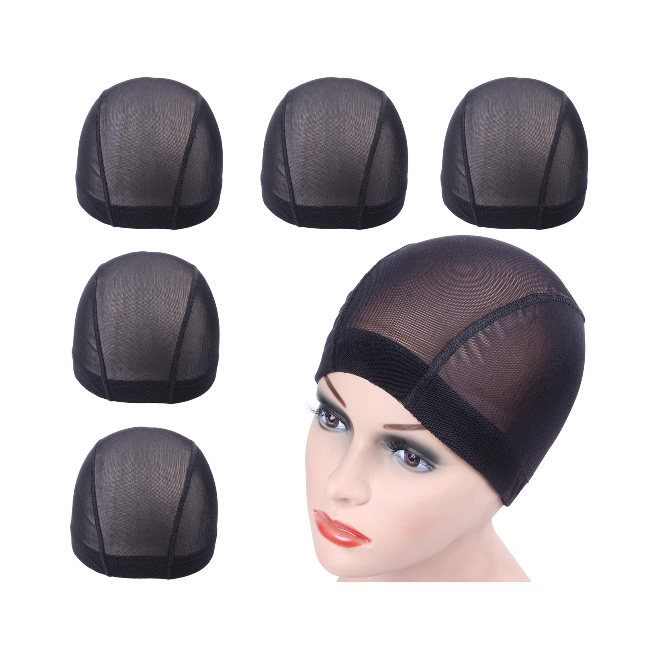 5 Pcs/lot Wig Caps Black Mesh Caps Stretchable Hairnets Mesh Dome Cap for Wigs Wide Elastic Band Wig Caps for Wig Making (Mesh Cap L)