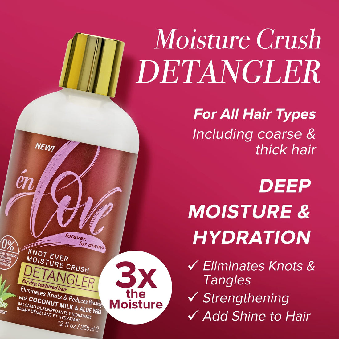 én Love Knot Ever Moisture Crush Hair Detangler | Natural Coconut Milk & Aloe Vera | Detangles Curls, Softens Hair and Eliminates Knots | Pre-Shampoo | Anti-Breakage, Repairs & adds Deep Shine | 12oz