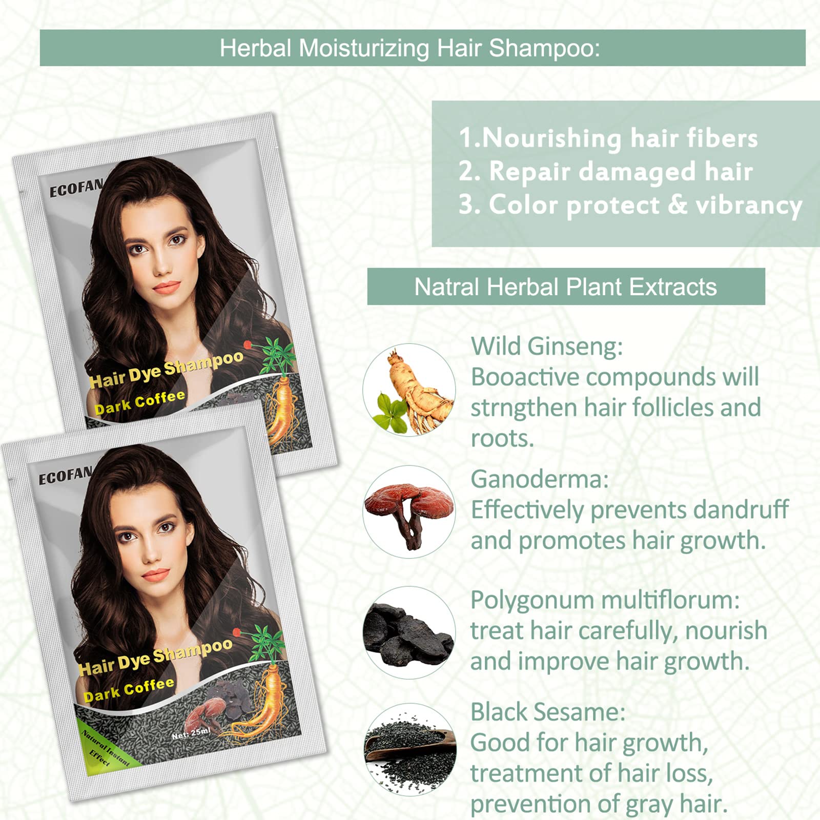 10 PCS Semi-Permanent Hair Color Shampoo - 3 in 1 Instant Hair Dye for Men & Women, Herbal Ingredients for 100% Grey Coverage (Dark Coffee/Dark Brown)