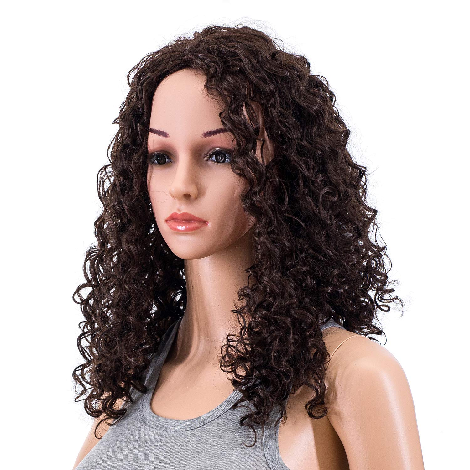 SWACC 20-Inch Long Big Bouffant Curly Wigs for Women Synthetic Heat Resistant Fiber Hair Pieces with Wig Cap (Dark Brown-4#)