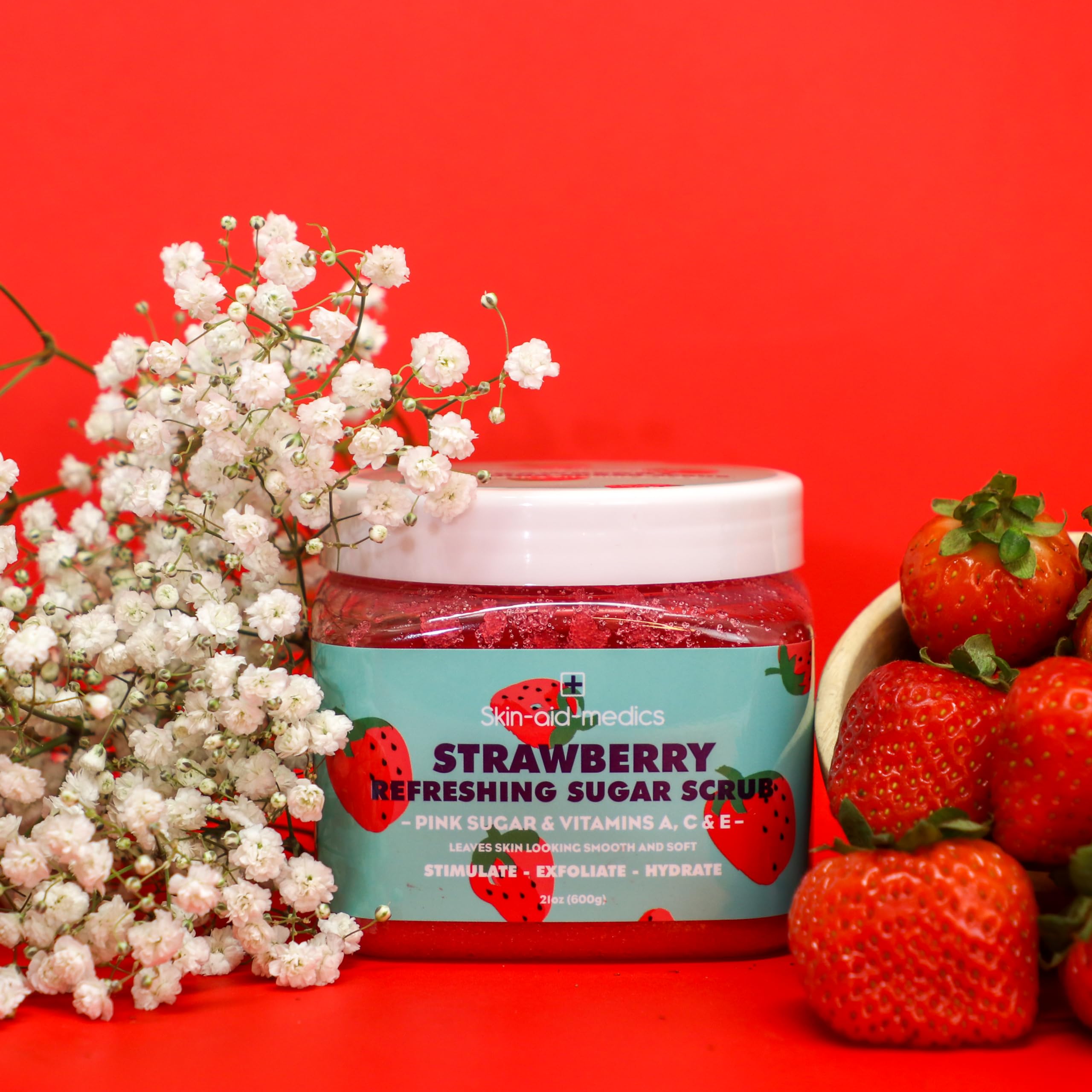 Skin-Aid-Medics Strawberry Refreshing Sugar Scrub with Vitamins A, C, E, 21 oz