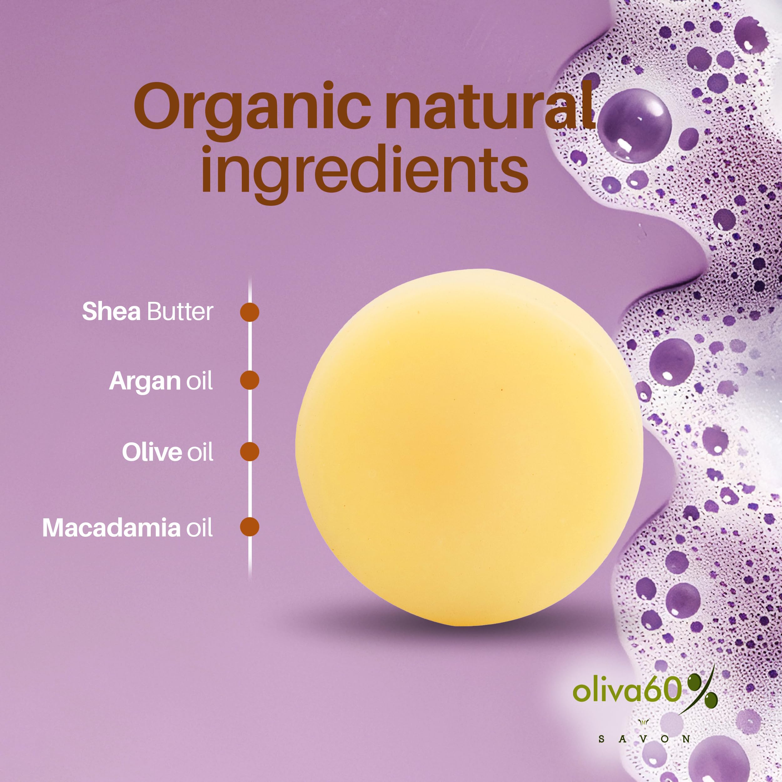 Conditioner & Detangler Bar Lavender Oil for Curly Hair | Extra Moisturizing | Frizz Control for Damaged | Olive, Argan & Macadamia Oil | Sulfate & Paraben Free | Vegan | 1.94 oz | OLIVA 60