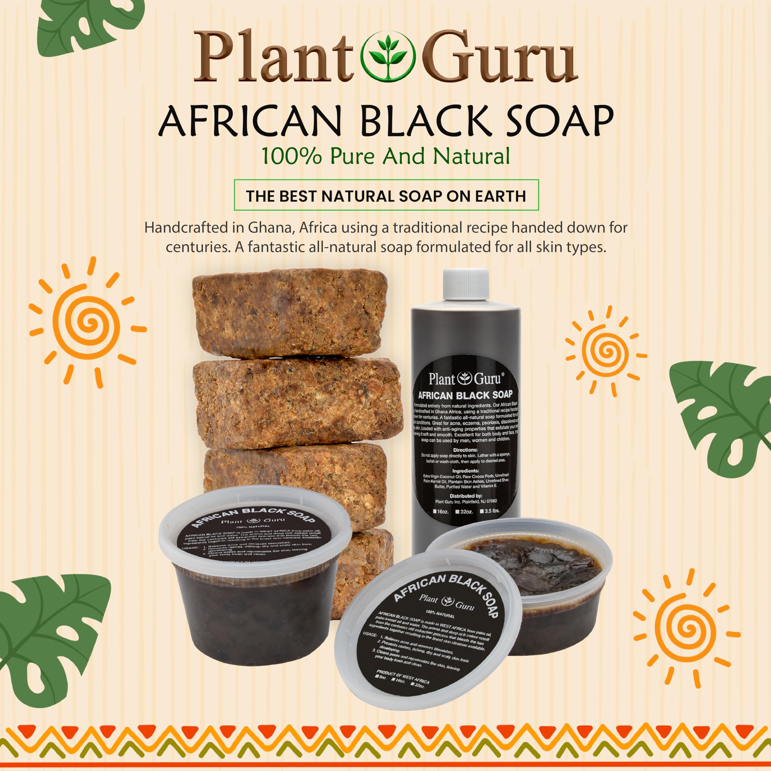 Raw African Black Soap 1 lb. Bar From Ghana 100% Pure Natural Acne Treatment, Aids Eczema & Psoriasis Therapy, Dry Skin, Scar Removal, Pimples and Blackhead, Face Scrub & Body Wash