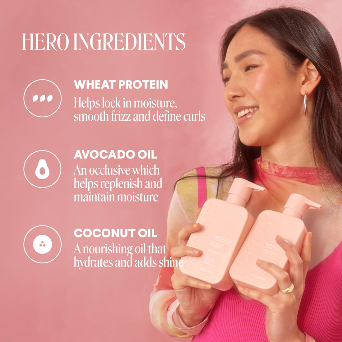 MONDAY HAIRCARE Smooth Shampoo + Conditioner Bathroom Set (2 Pack) 27oz Each for Frizzy, Coarse, and Curly Hair, Made from Coconut Oil, Shea Butter, & Vitamin E, 100% Recyclable Bottles