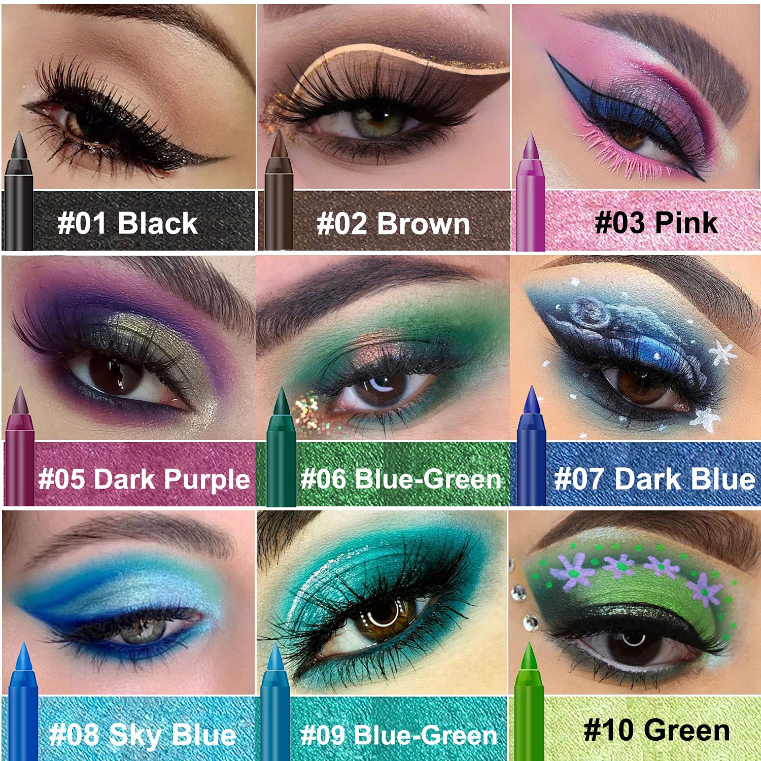 15 Colorful Eyeliner Pen Set, Shadow Pencil, Pearl Eyeliner Kit Metallic Glitter Eyeliner for Women Eye&Lip Liner Professional Colorful Eyeliner Eye Color Eye Makeup Set(15PCS)