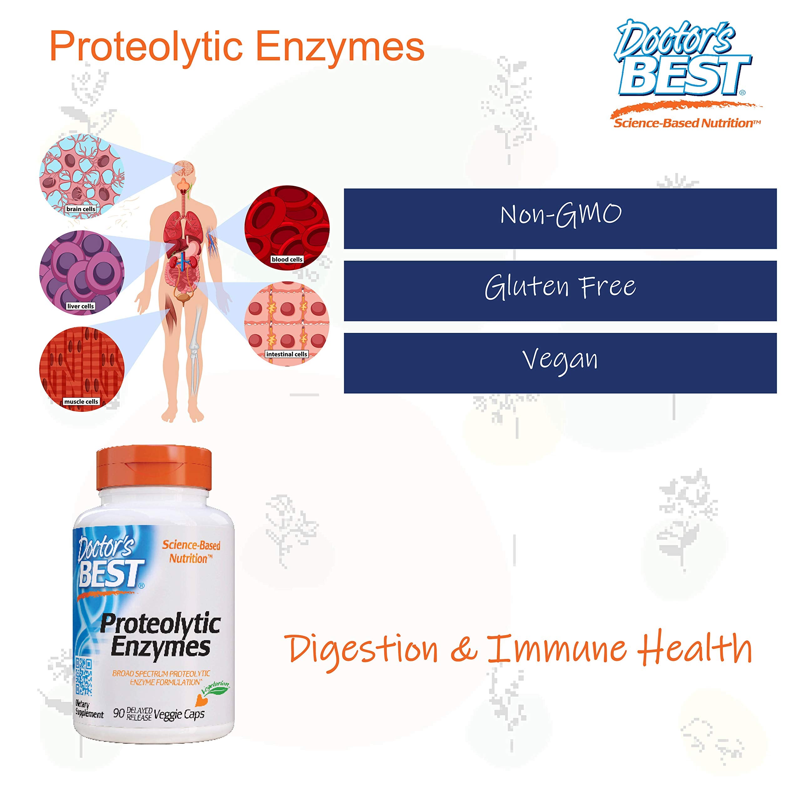 Doctors Best Proteolytic Enzymes, Broad Spectrum Proteolytic Enzyme Formulation, Non-GMO, Vegetarian 90 Delayed Release Veggie Caps