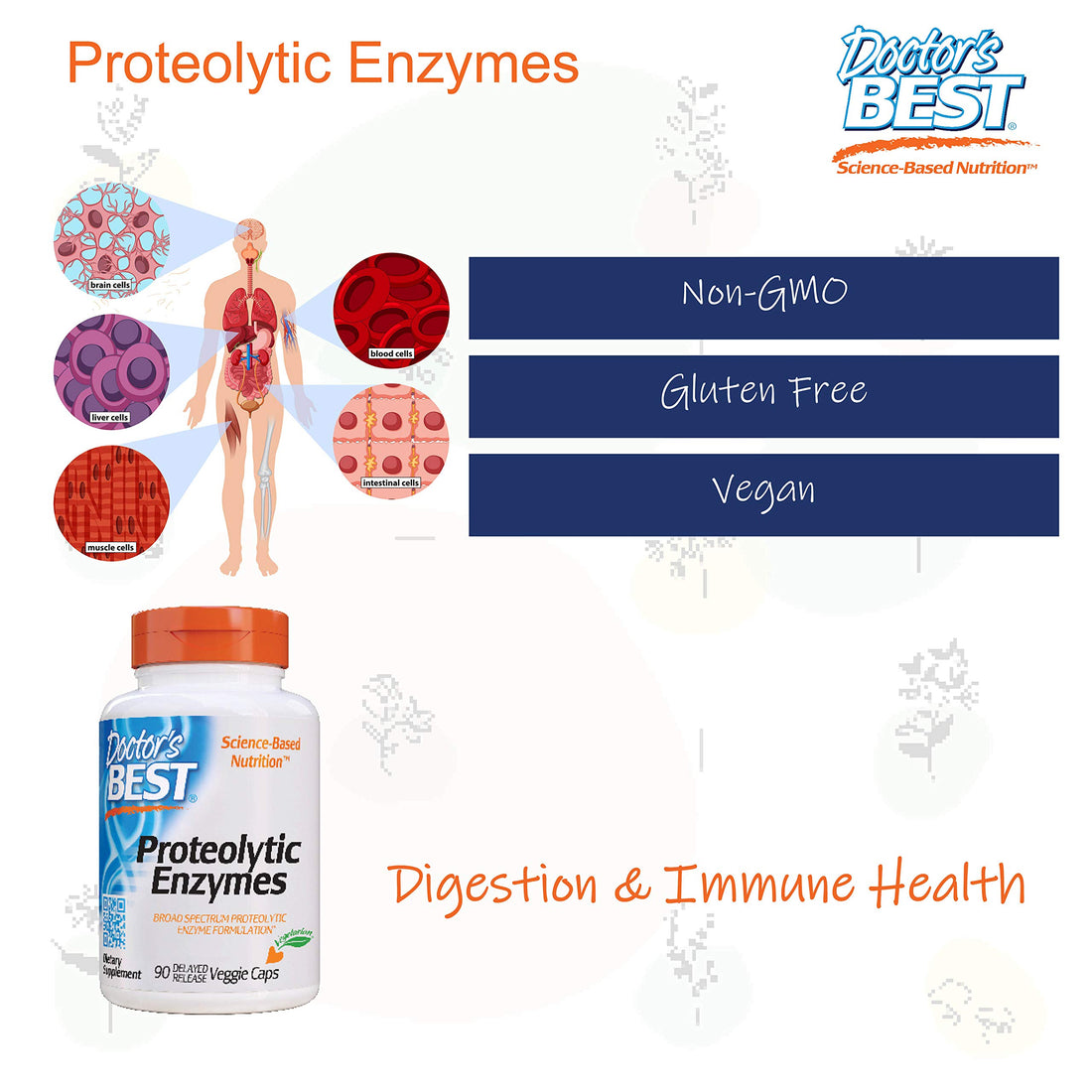 Doctors Best Proteolytic Enzymes, Broad Spectrum Proteolytic Enzyme Formulation, Non-GMO, Vegetarian 90 Delayed Release Veggie Caps