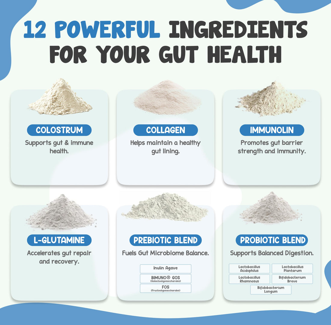 Smart Dose Bovine Colostrum+ Powder for Gut Health & Digestion - 12-in-1 Formula for Bloating, Immune Support & Energy - with 45% IgG ImmunoLin, Probiotics, Prebiotics, Collagen & L-Glutamine