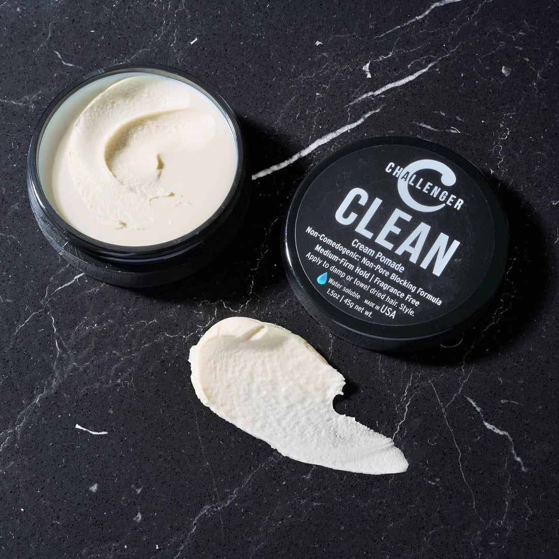 New Matte Cream Pomade - Non-Comedogenic, Fragrance Free - Challenger Clean 3oz - Medium Firm Hold - Non-Pore Blocking, Shine Free, Water Based, Travel Friendly. Hair Wax, Fiber, Paste in 1 (1.5OZ)
