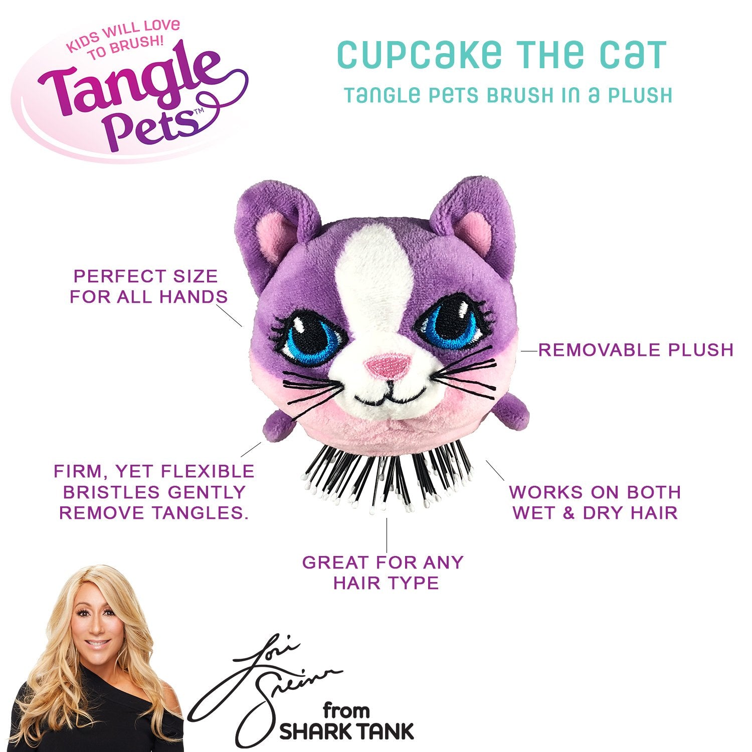Tangle Pets CUPCAKE THE CAT- The Detangling Brush in a Plush, Great for Any Hair Type.