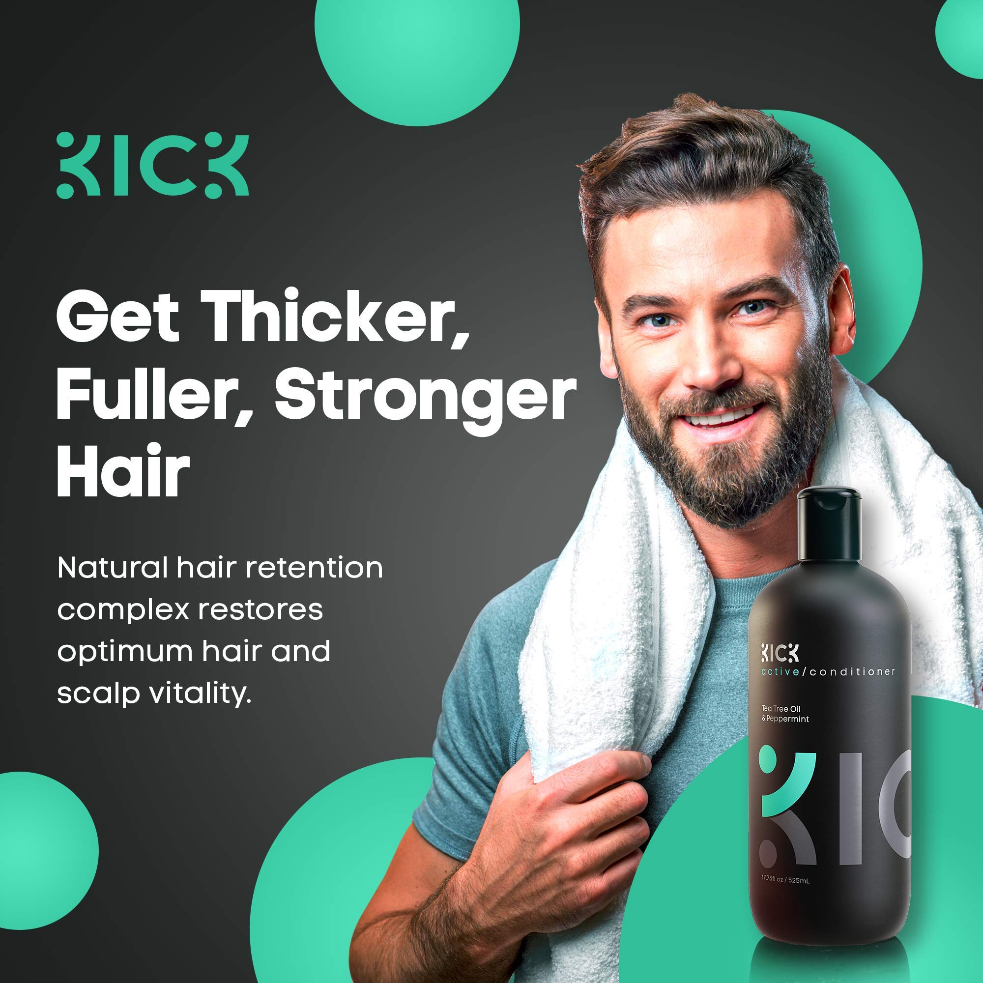 Kick Mens Conditioner - Tea Tree and Peppermint for Hair Loss - Proven High Performance Pro-Nourishing Mens Natural Anti Dandruff Treatment - 17oz