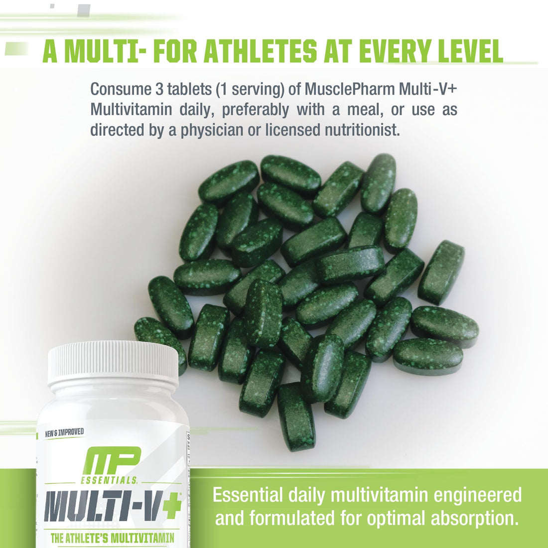 Muscle Pharm Essentials Multi-V+, The Athlete's Multi-Vitamin, Enhanced Energy, Performance & Immune Health, Daily Multivitamin for Men & Women with Minerals Plus Probiotics, 90 Tablets, 30 Servings