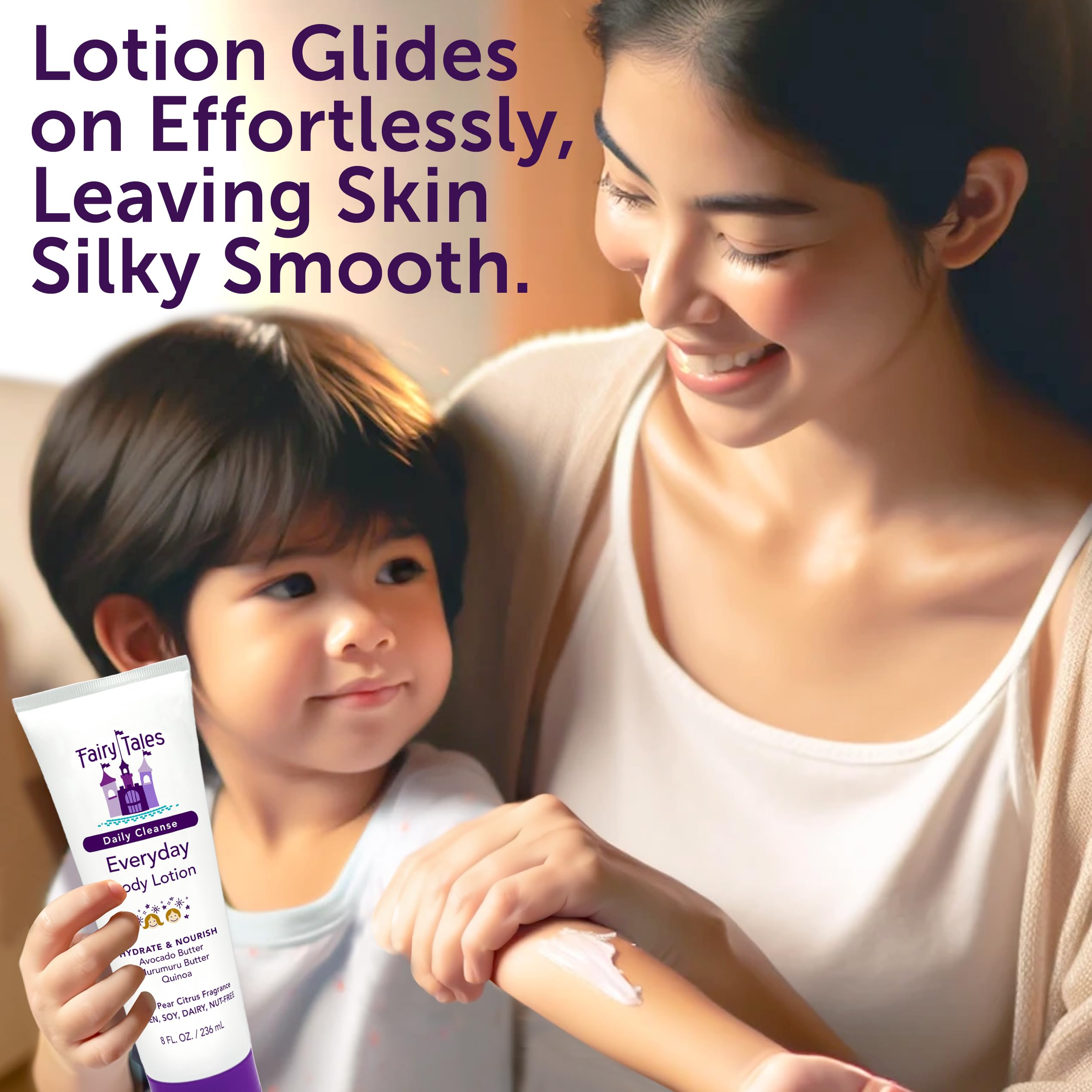 Fairy Tales Daily Cleanse Everyday Hydrating Kids Lotion with Aloe, Nourishing Body Lotion for Girls & Boys, Hydrate Dry and Sensitive Skin with Avocado and Murumuru Butter - 8 oz.