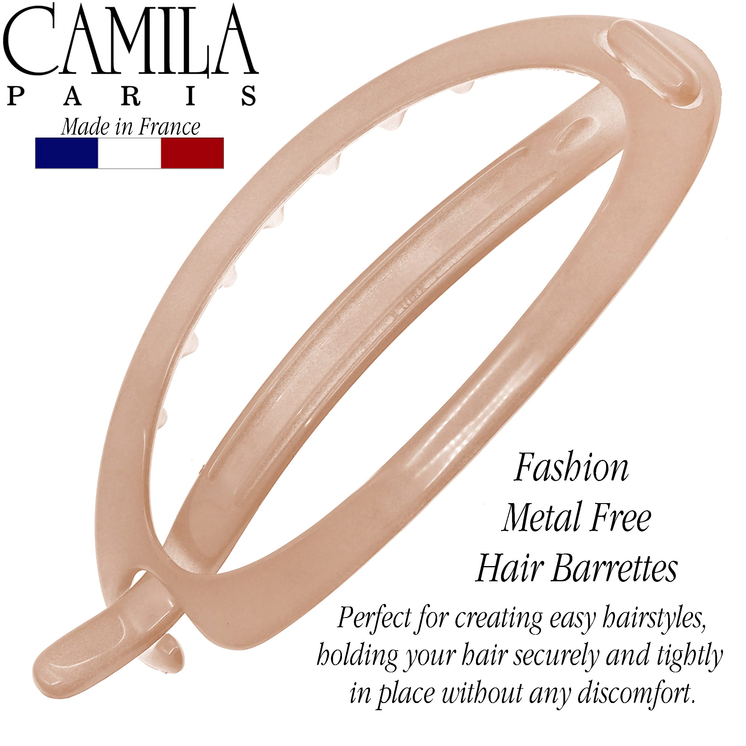Camila Paris French Hair Barrettes, Flexible Ponytail Holder No Metal Parts, Strong Hold Grip Hair Clips for Women, No Slip and Durable Styling Girls Hair Accessories, Made in France