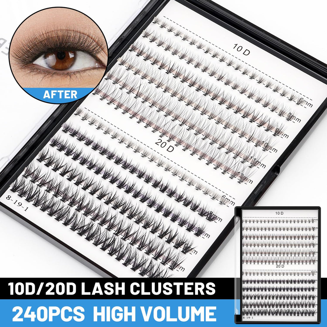 Scala 240pcs C Curl 10D/20D Cluster Eyelashes Mixed, 0.07mm /0.10 mm Mixed,8/9/10/11/12mm,10/11/12/13/14mm,12/13/14/15/16mm and Under Eyelashes Mixed Professional M (8/9/10/11/12mm and Under Eyelashe)