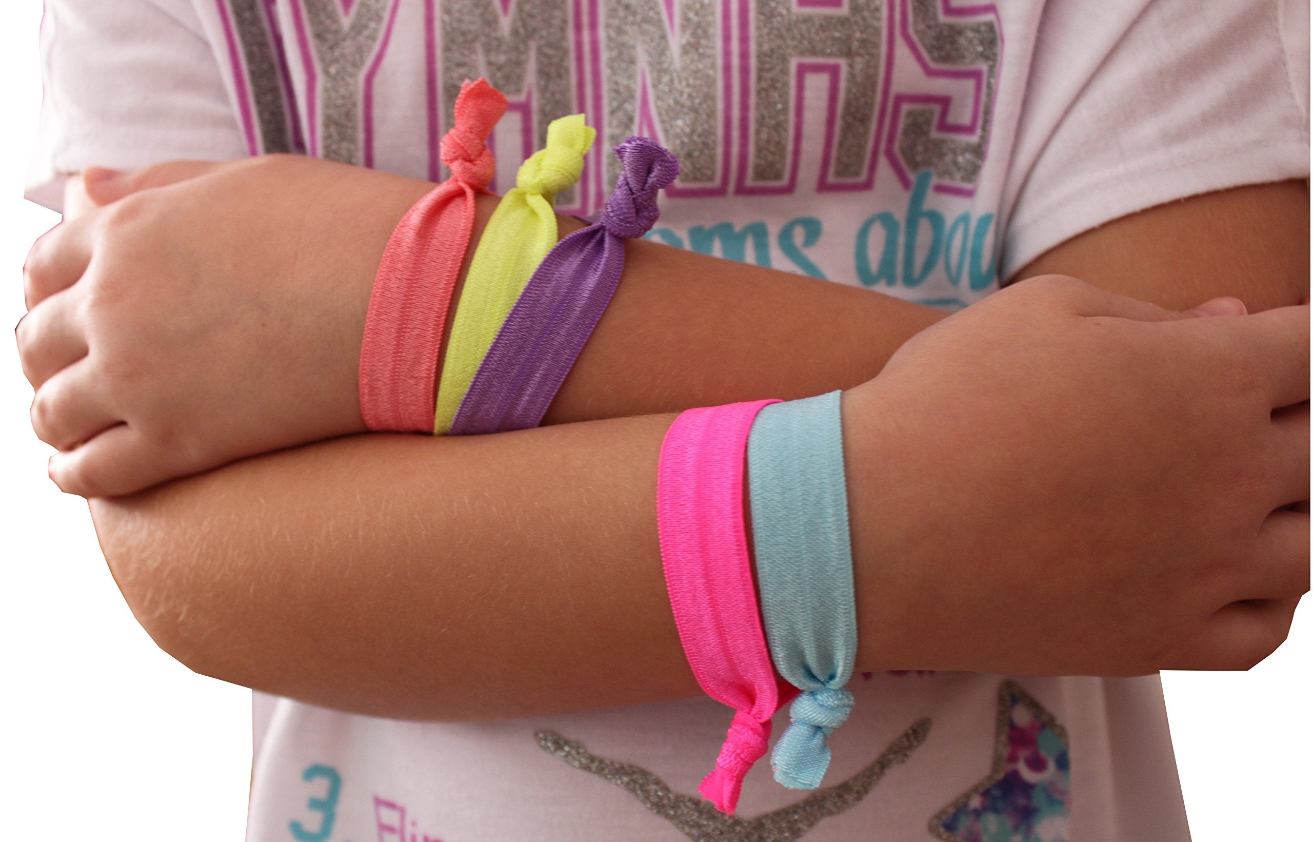 Syleia 100 Hair Ties - Bright and Pastel Colors - Elastic Ponytail Holders No Crease Hand Knotted Fold Over Assorted 100 Pack