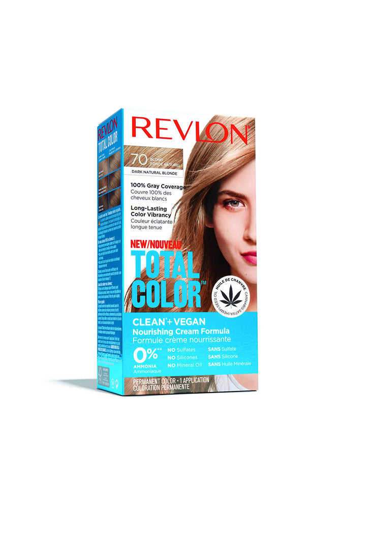 Revlon Total Color Permanent Hair Color, Clean and Vegan, 100% Gray Coverage Hair Dye, 70 Dark Natural Blonde, 3.5 oz
