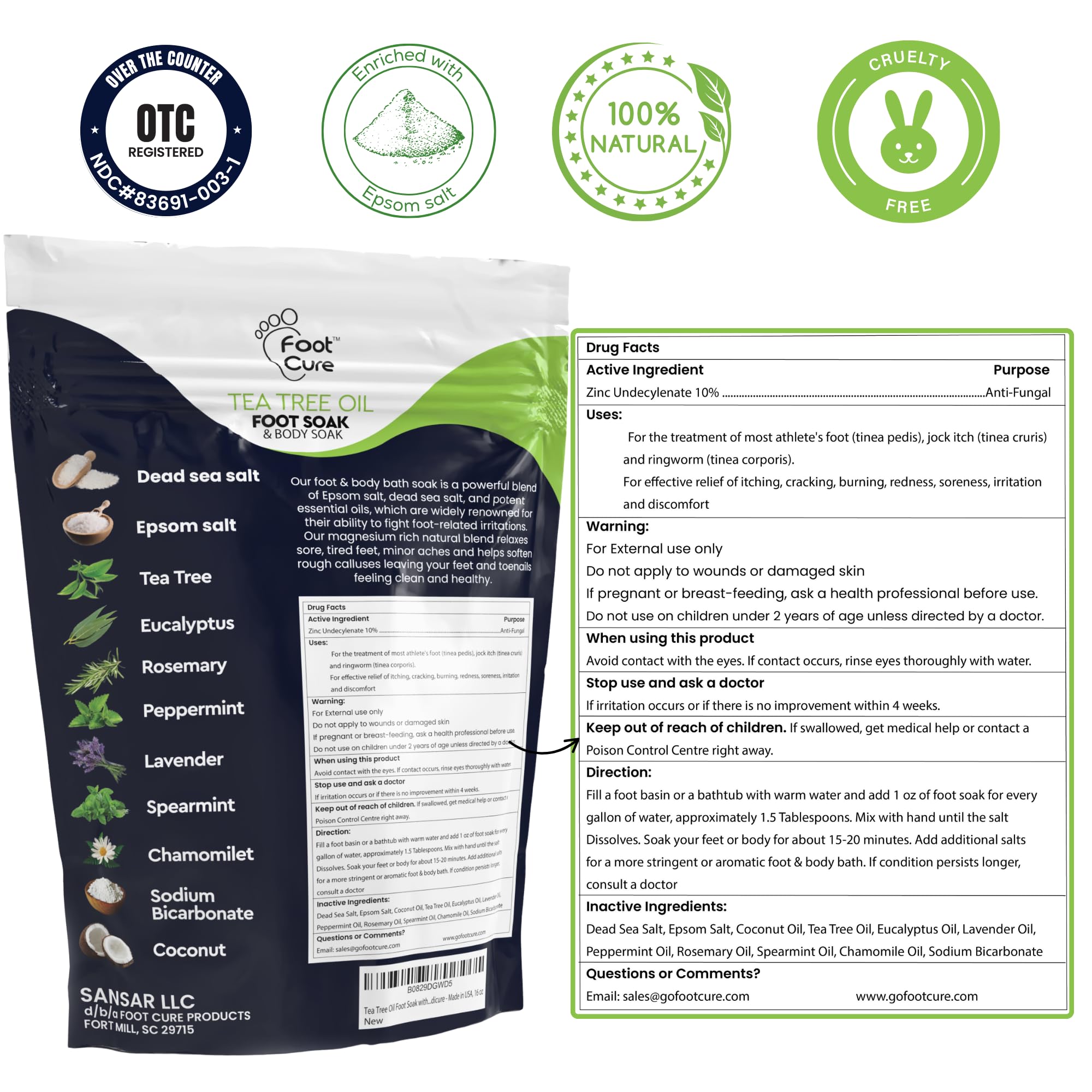 Premium Epsom Salt Foot Soak - Tea Tree Oil Foot Soak for Athletes - Relaxing Foot Bath with Fungal Support - Foot Soaking Salts & Oils - Soothing for Tired Feet & Calluses - Refreshing Spa Experience