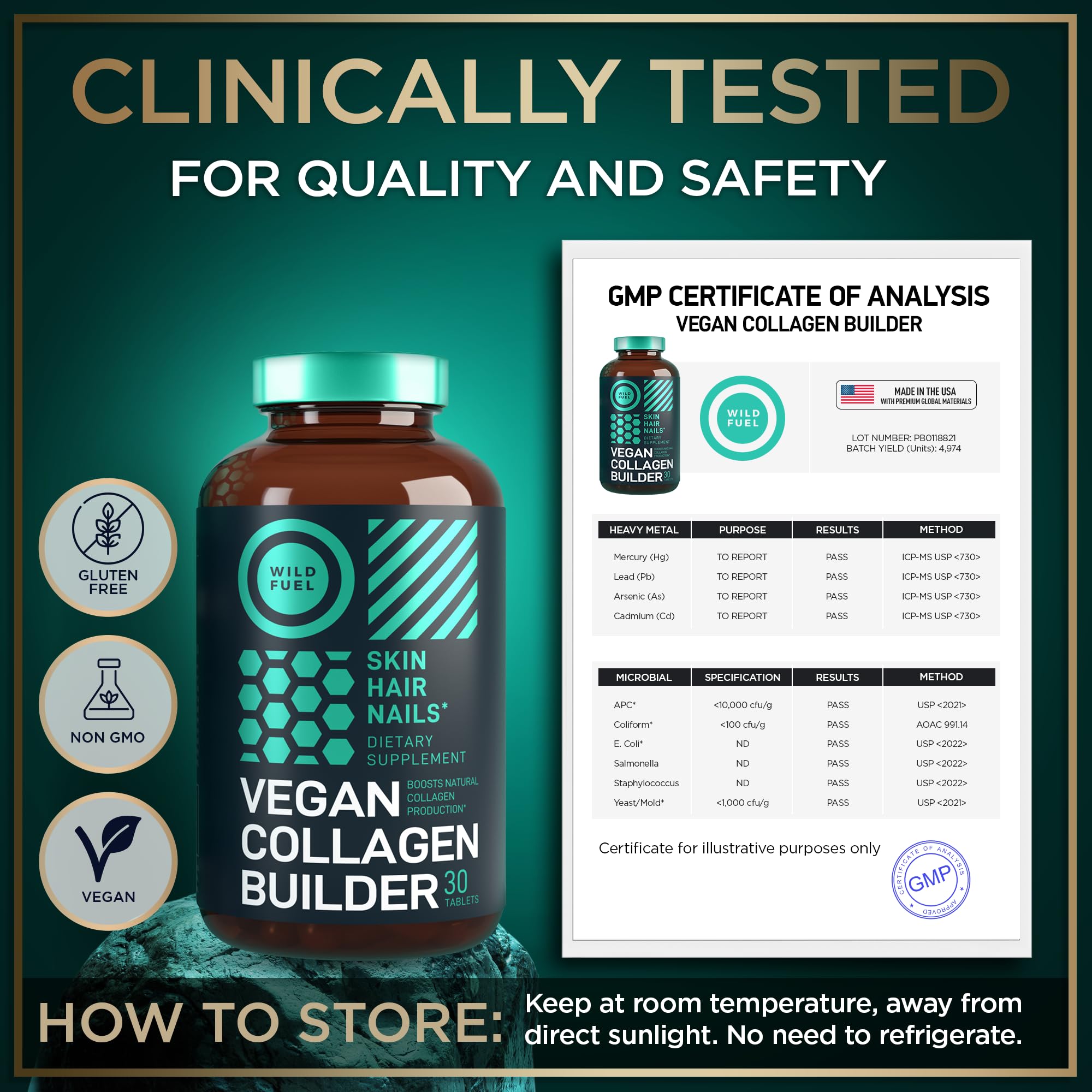 Vegan Collagen Booster Tablets - Cruelty-Free Vegan Collagen Supplements - Biotin, Organic Superfood, Plant Based Collagen Vitamins for Skin, Hair, Nails - 2-Pack, 60 Vegeterian Collagen Boost Pills