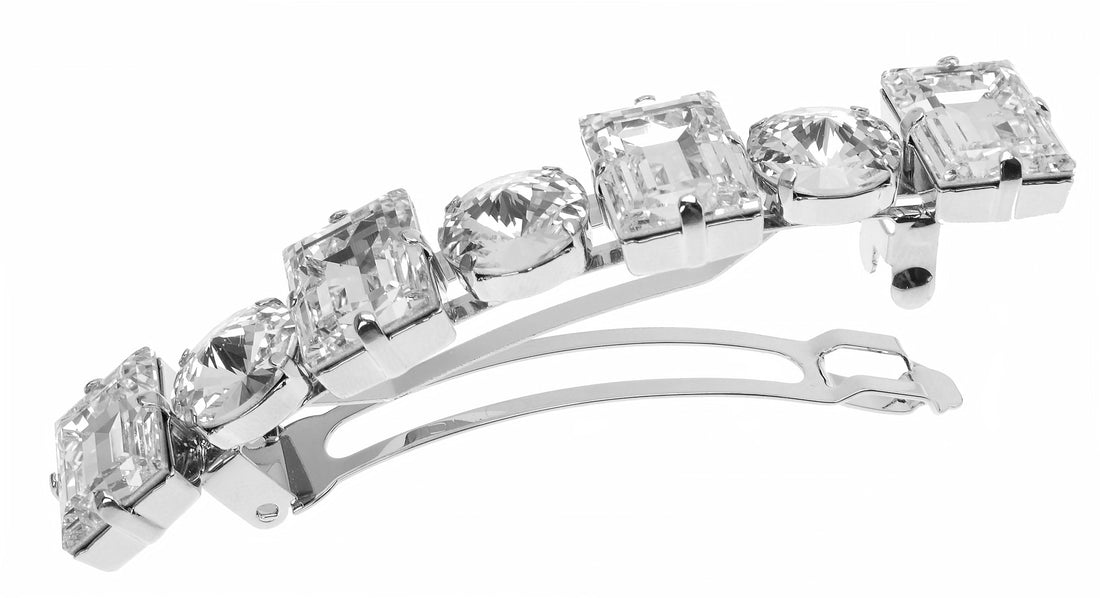 L. Erickson Large Sienna Crystal Barrette - Crystal/Silver