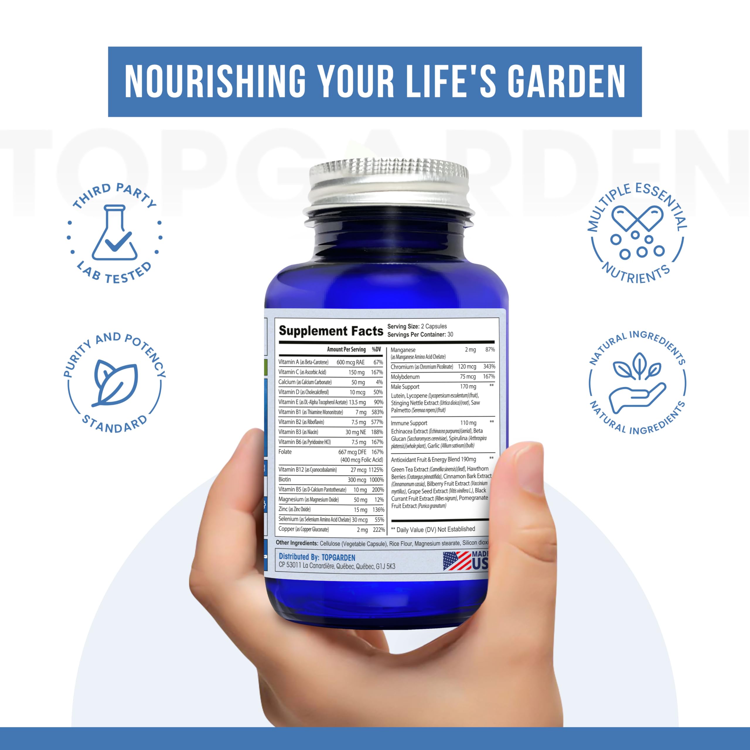 TOPGARDEN Men's Multivitamin - Essential Multivitamins & Multiminerals Supplement A, C, D, E & B12, with Zinc, Calcium, Magnesium & More for Men's Wellness Support. Boost Your Body and Mind!