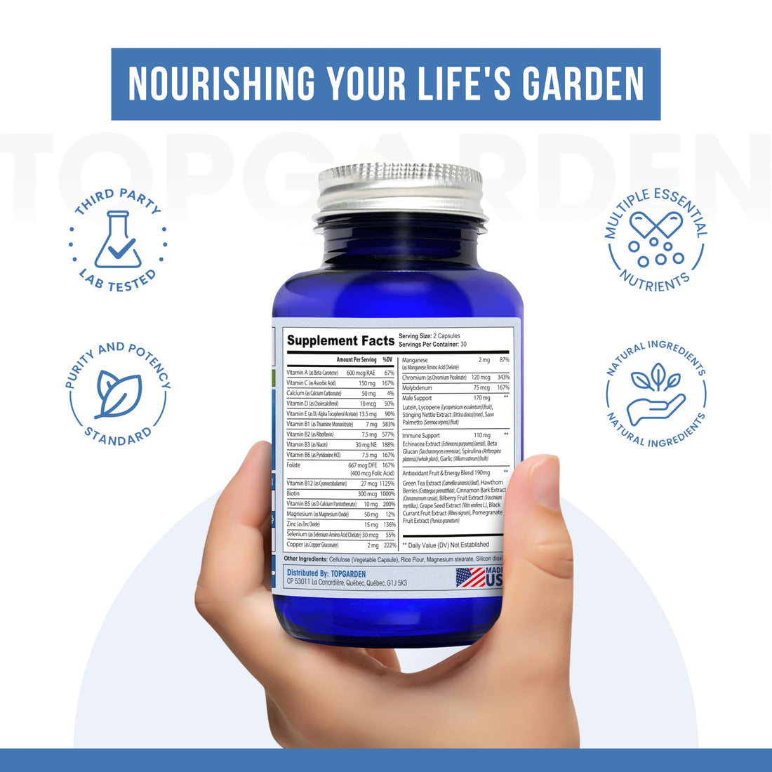 TOPGARDEN Men's Multivitamin - Essential Multivitamins & Multiminerals Supplement A, C, D, E & B12, with Zinc, Calcium, Magnesium & More for Men's Wellness Support. Boost Your Body and Mind!