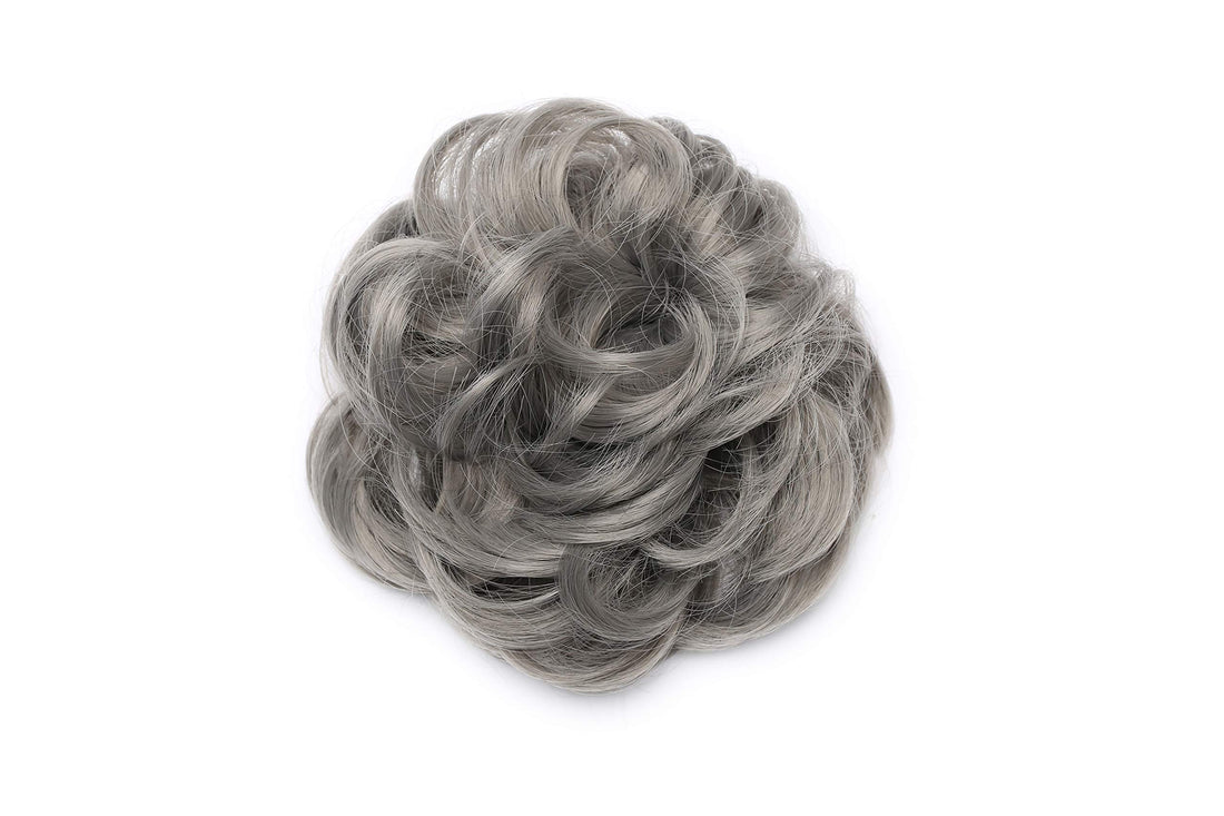 Hairro Messy Hair Bun Synthetic Scrunchy Donut Wavy Updo Elastic Scrunchie Thick Full Wedding Hair Pieces Bridal Hairpiece Easy Bun Updos for Women Kids 1pcs 40g Dark Gray