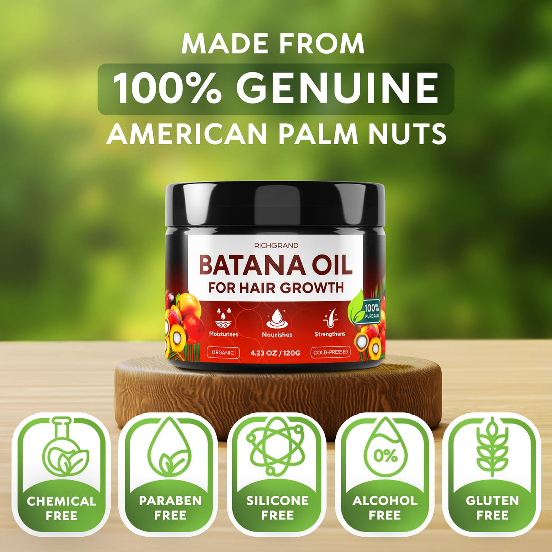 Batana Oil for Hair Growth - 100% Raw & Organic Dr Sebi Batana Oil - Cold-Pressed & Pure Unrefined Batana Hair Mask for Women & Men - Enhances Hair Thickness, Prevents Loss, Repairs Split Ends