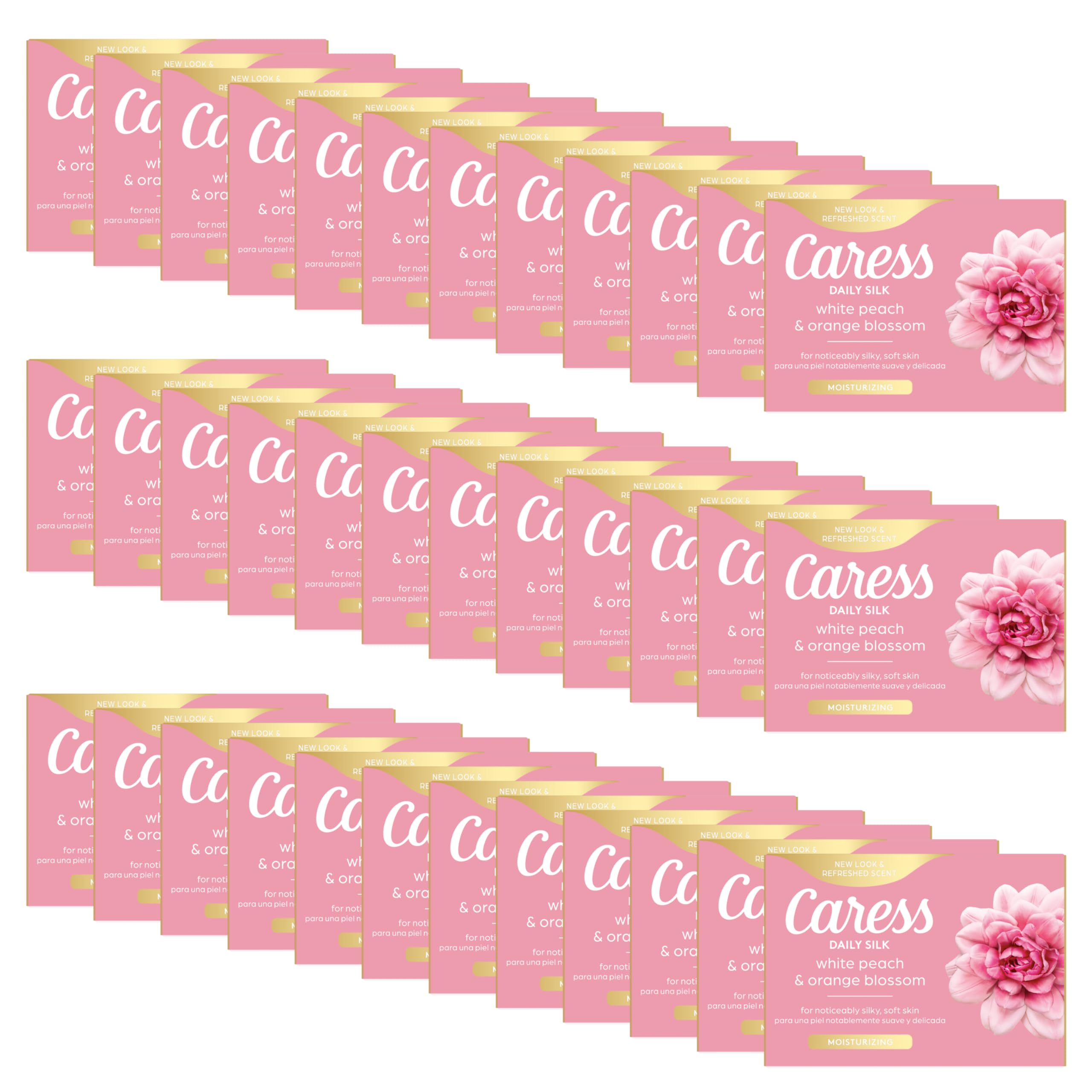 Caress Beauty Bar Soap For Noticeably Silky Soft Skin Daily Silk Extract and Floral Oil Essence 3.15 oz, Pack of 48