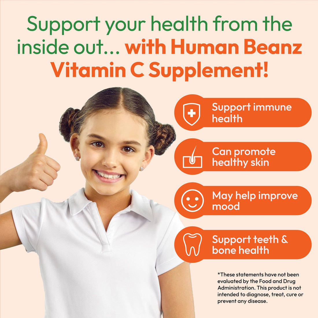 Human Beanz Vitamin C Jelly Bean Gummies for Kids, Immune Support Dietary Supplements, Vegetarian, 120 Citrus Blast Jelly Beans, Kosher