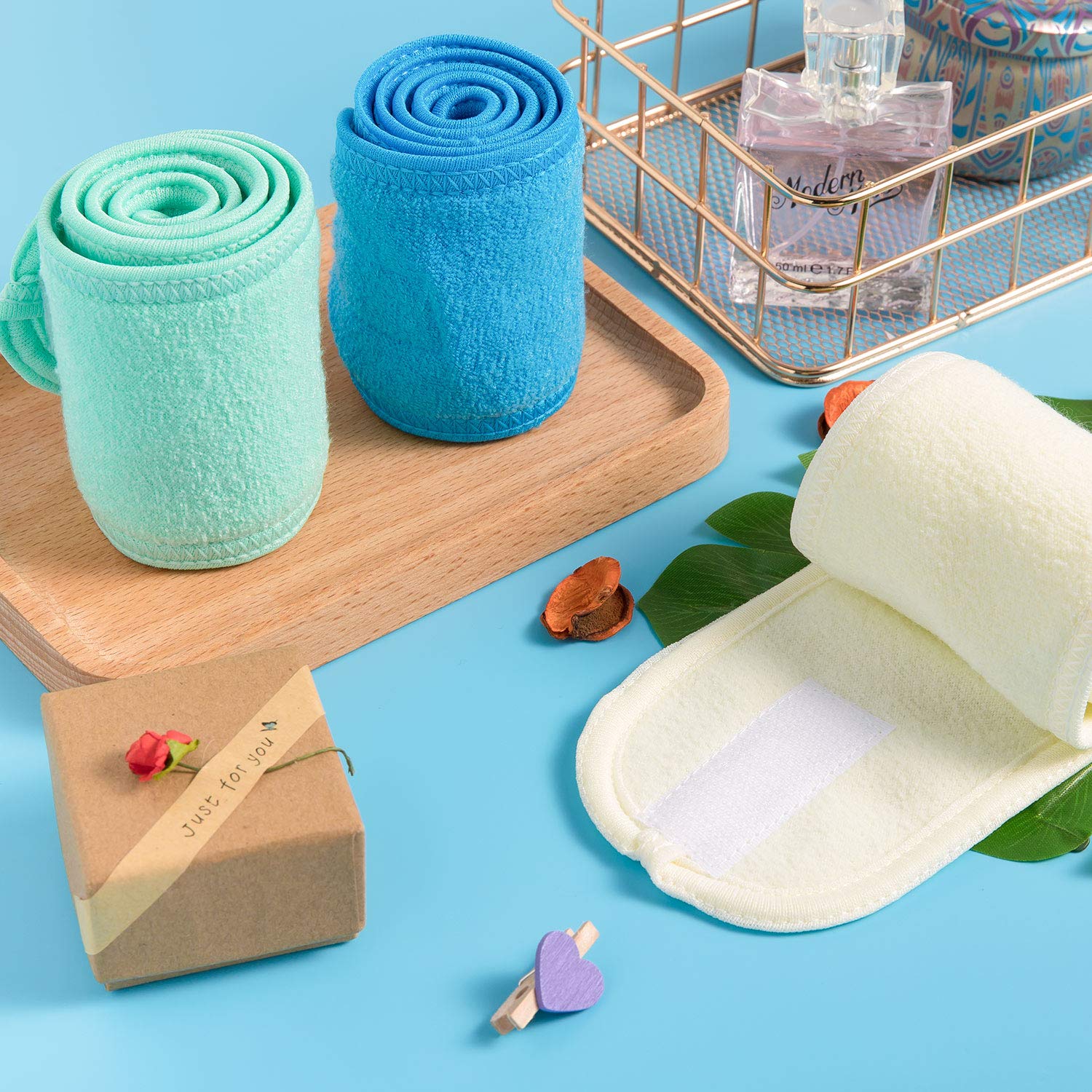 Whaline Spa Facial Headband Make Up Wrap Head Terry Cloth Headband Adjustable Towel for Face Washing, Shower, 3 Pieces (Blue, Green, Yellow)