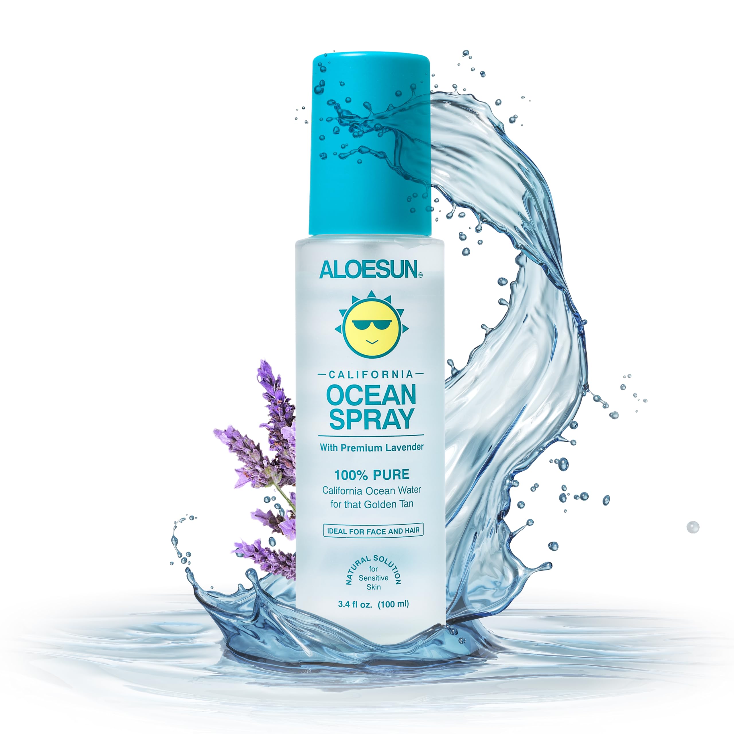 ALOESUN Ocean Spray | Pure California Sea Salt Water Face Mist Infused with Organic Lavender Essential Oil for Tanning | Hair & Scalp Exfoliating Solution | Facial Moisturizer | Travel Size 3.4 Fl Oz