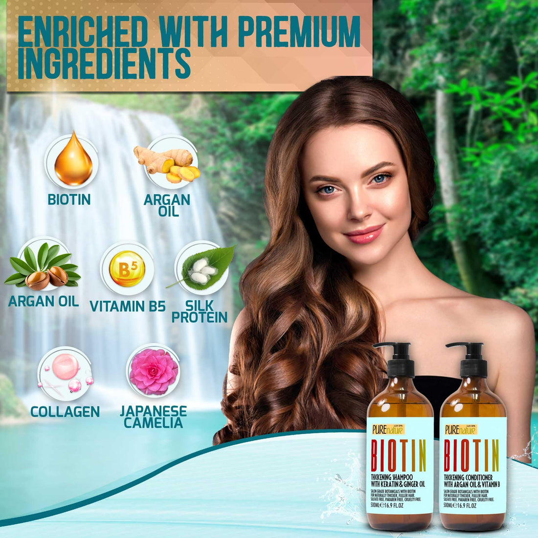 Biotin Shampoo and Conditioner Set - Volume Boosting Formula for Men and Women to Help Thinning Hair - Sulfate and Paraben Free with Thickening Properties - Volumizing Products to Improve Fullness