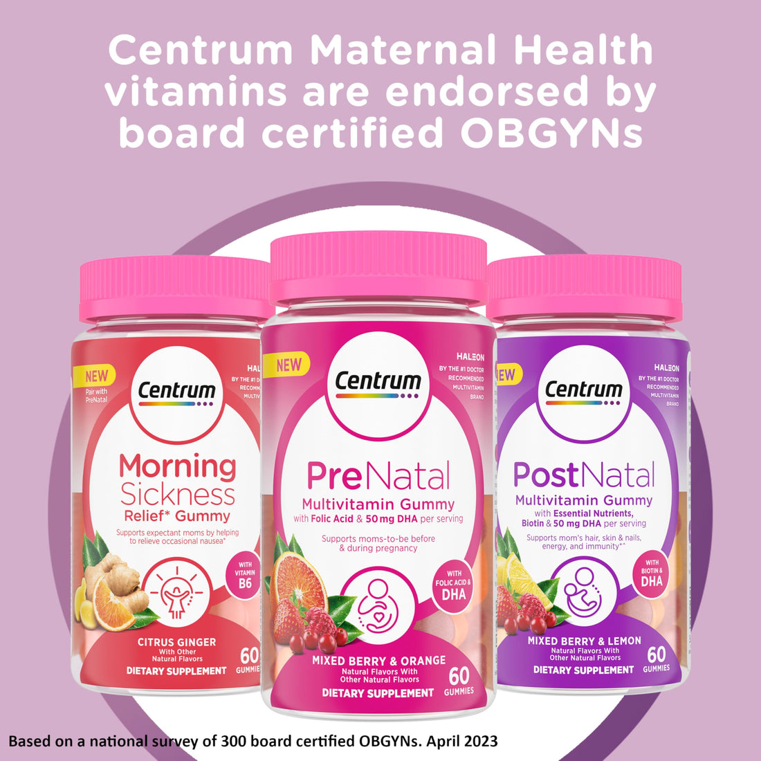 Centrum Postnatal Multivitamin Gummies with Biotin and DHA, Mixed Berry and Lemon Flavors - 60 Count, 30 Day Supply