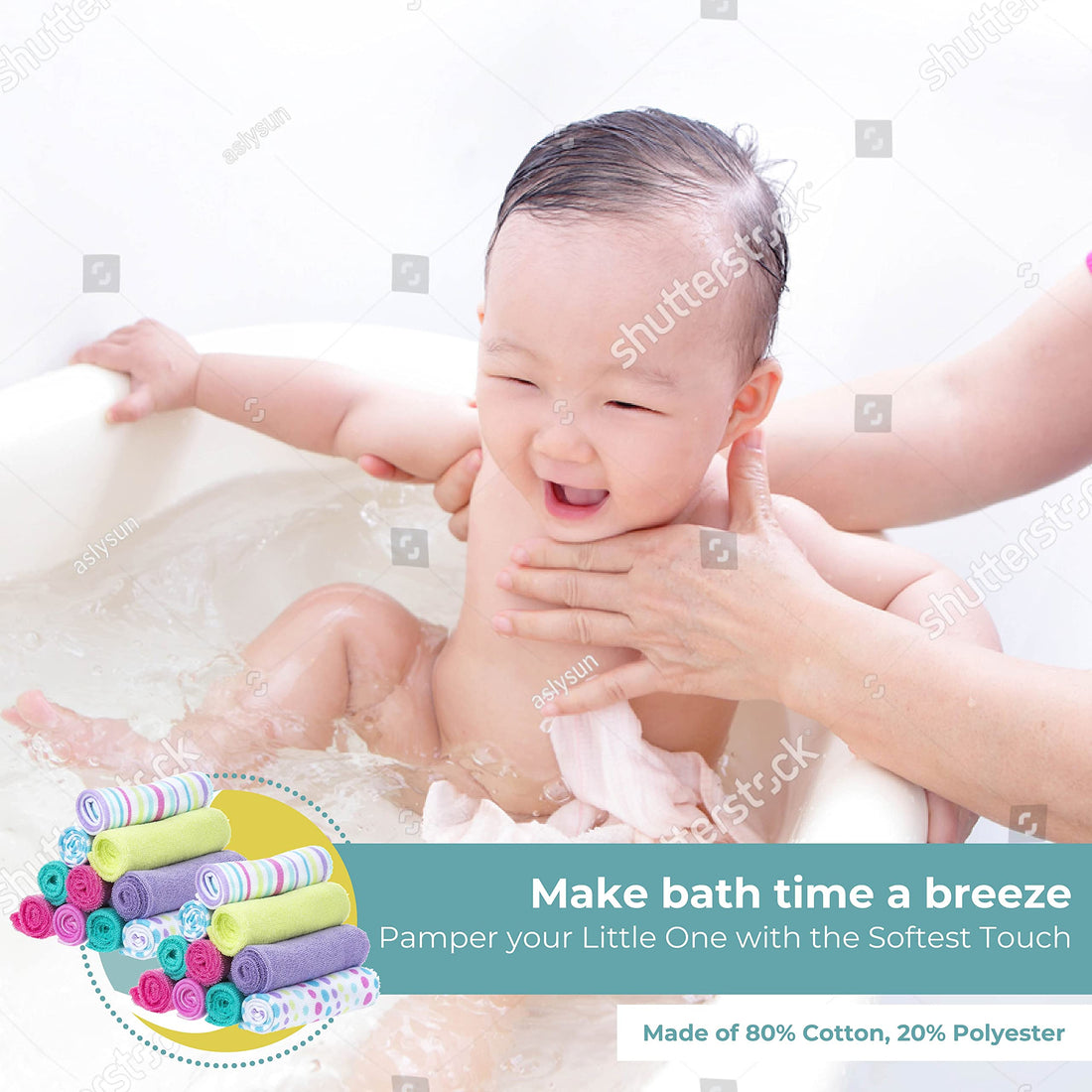 Spasilk Washcloth Wipes Set for Newborn Boys and Girls, Soft Terry Washcloth Set, Pack of 20, Aqua