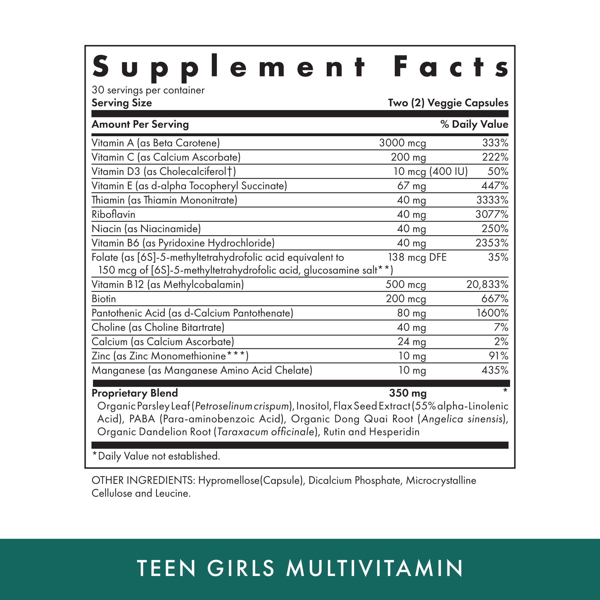 MICHAEL'S Health Naturopathic Programs Teen Girls Multivitamin - 60 Vegetarian Capsules - Nutrients for Healthy Growth & Development - Kosher - 30 Servings