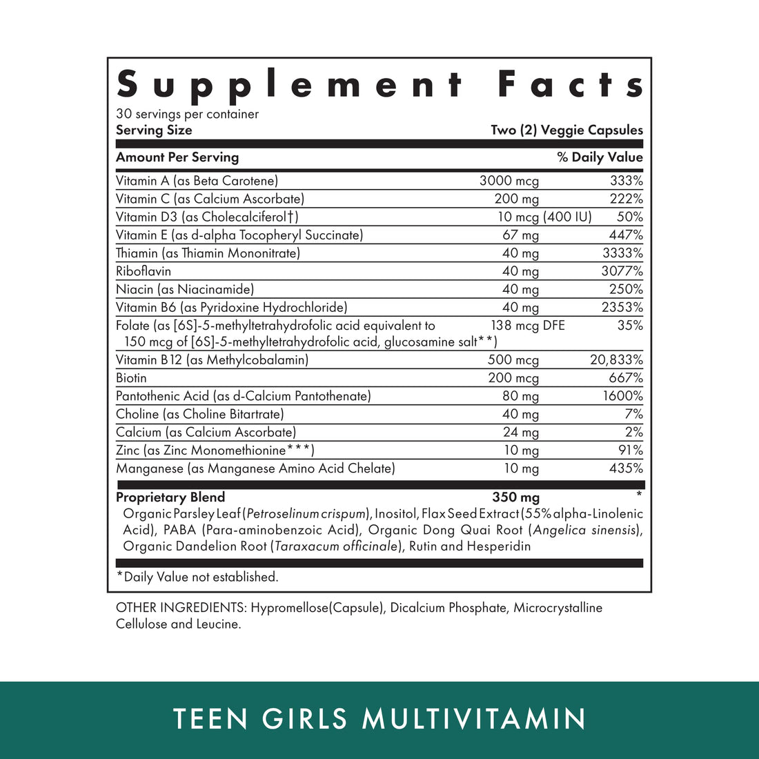 MICHAEL'S Health Naturopathic Programs Teen Girls Multivitamin - 60 Vegetarian Capsules - Nutrients for Healthy Growth & Development - Kosher - 30 Servings