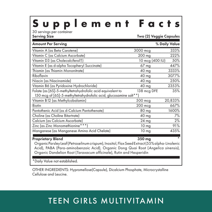 MICHAEL'S Health Naturopathic Programs Teen Girls Multivitamin - 60 Vegetarian Capsules - Nutrients for Healthy Growth & Development - Kosher - 30 Servings