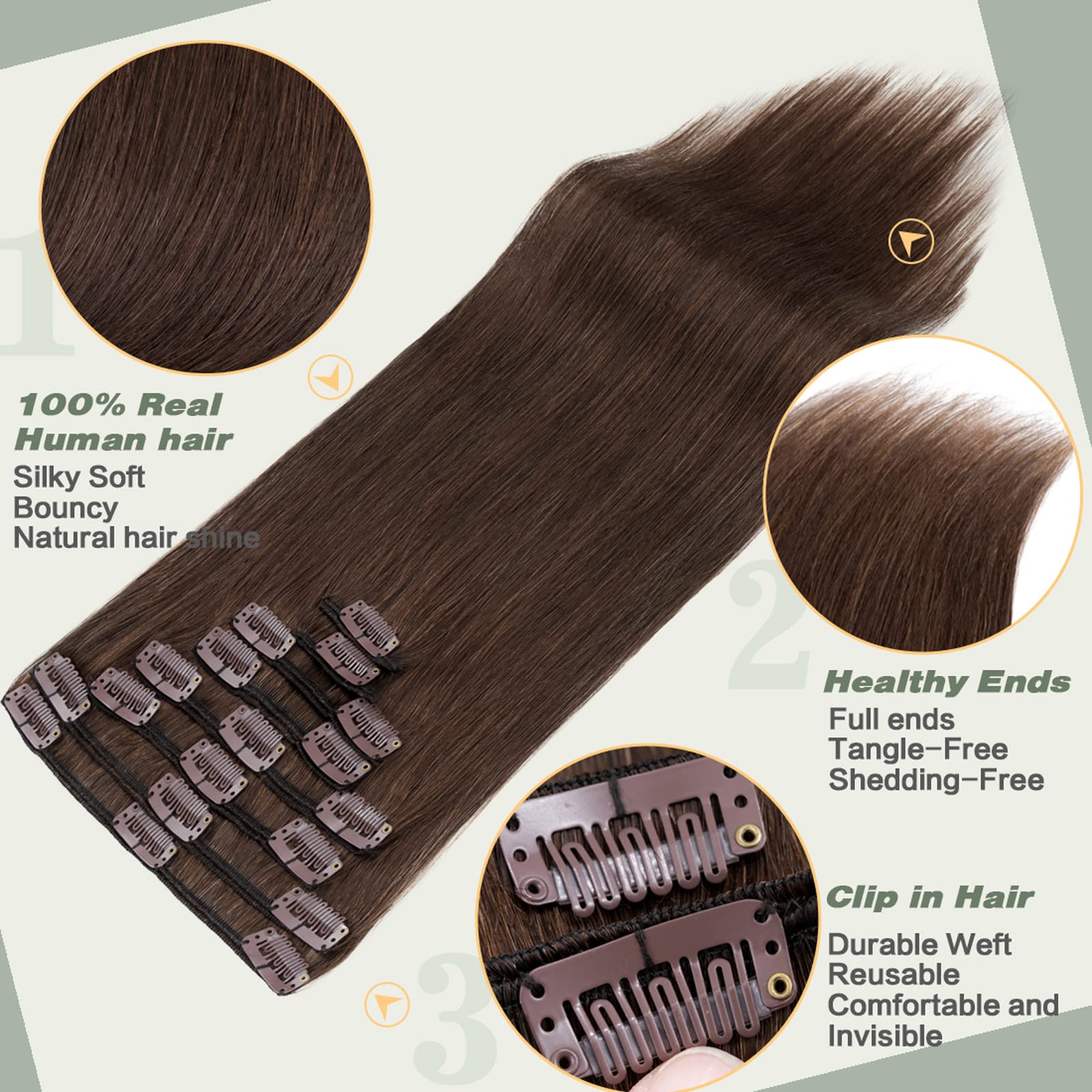 13 inch 80g Clip in Remy Human Hair Extensions Full Head 8 Pieces Set Short length Straight Very Soft Style Real Silky for Beauty #4 Medium Brown