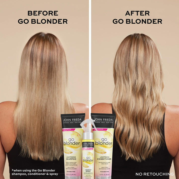 John Frieda Go Blonder Lightening Spray, Gradually Lightens Blonde Color, For Natural or Color-Treated Hair, Formulated with a Citrus Bontanical Blend, Paraben Free, 3.5 Oz, Pack of 2