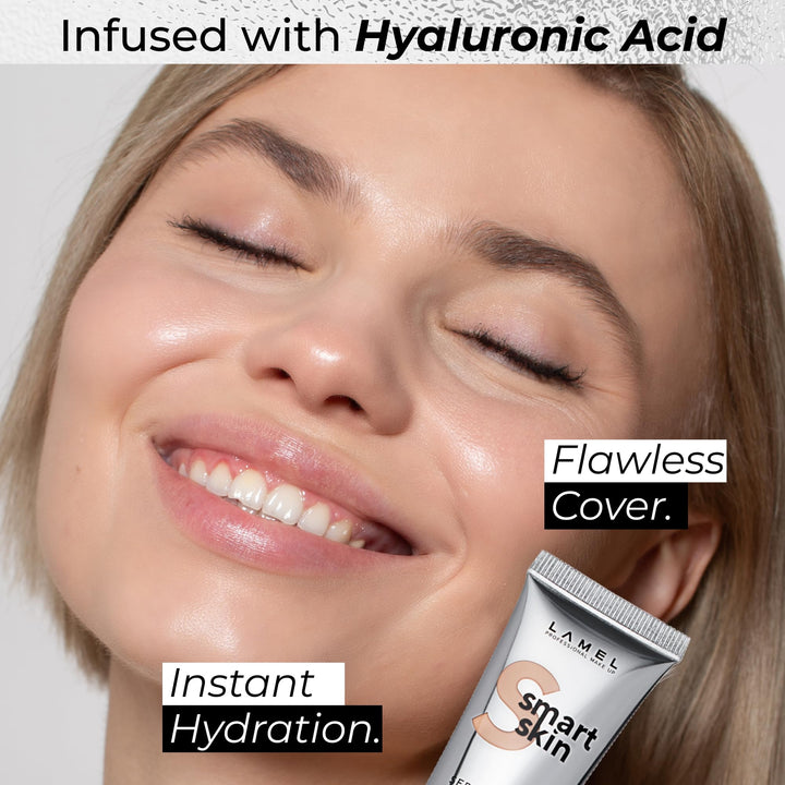 LAMEL Smartskin Serum Tinted Foundation - Hydrating & Nourishing - Hypoallergenic & Skin-Caring - Color Correcting - Anti-Aging Formula with Hyaluronic Acid - 401, 1.18 fl.oz